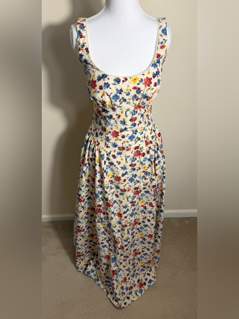 A & F Long Flowered Dress with Bodice Top Adjustable Straps Size Small/Tall